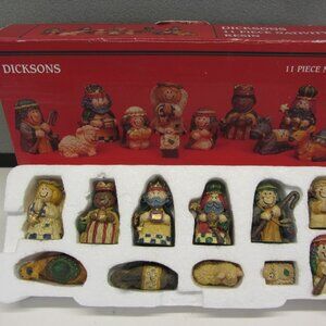 Vintage Dicksons 11 Piece Miniature Resin Christmas Nativity Set. Holidays.